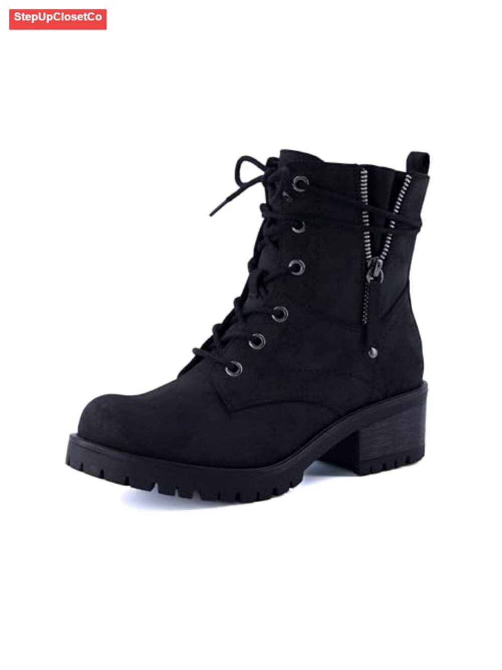 Women's Faux Fur Lined Heeled Combat Boots Vegan Nubuck Leather